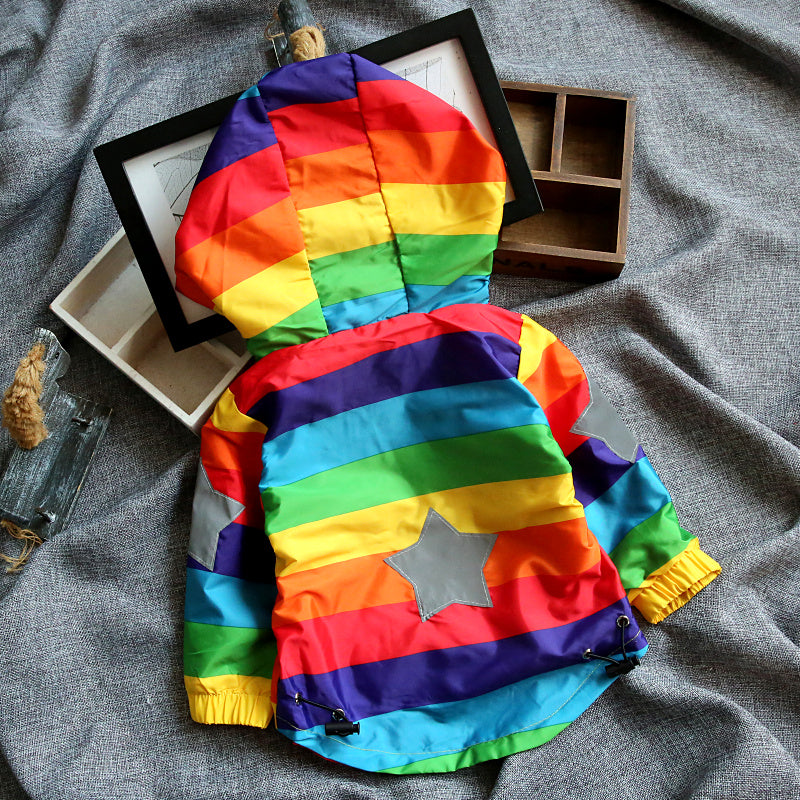 Rainbow Color Striped Hooded Zipper Coats For Kids