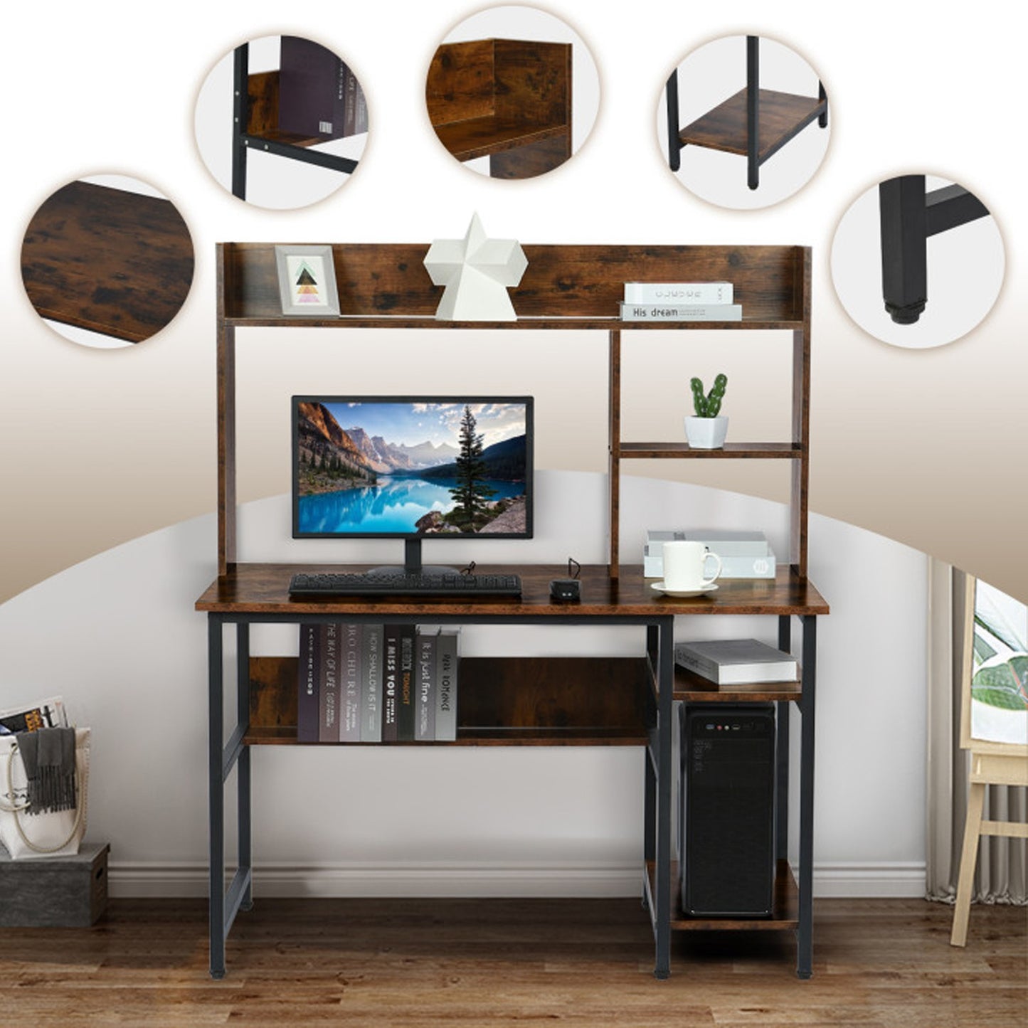 Storage Frame Home Office Computer Desk Study Writing Desk Workstation
