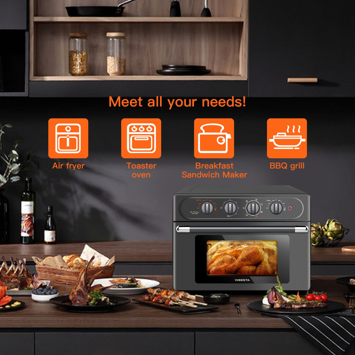 Air Fryer Pan Oven 23L Large Capacity 7 In 1 Convection Oven, Air Oven, Small Kitchen Appliances, With Air Frying, Grilling, Toasting, Grilling And Baking Functions