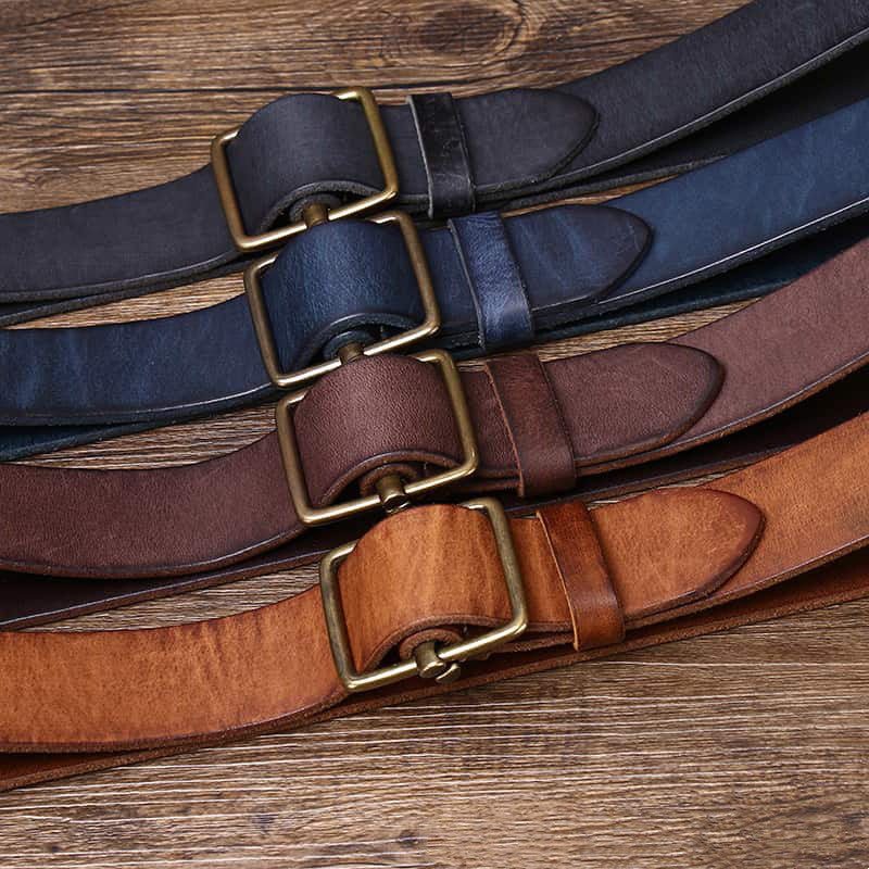 Smooth Buckle Head Layer Cowhide Retro Simple All-match Denim Belt