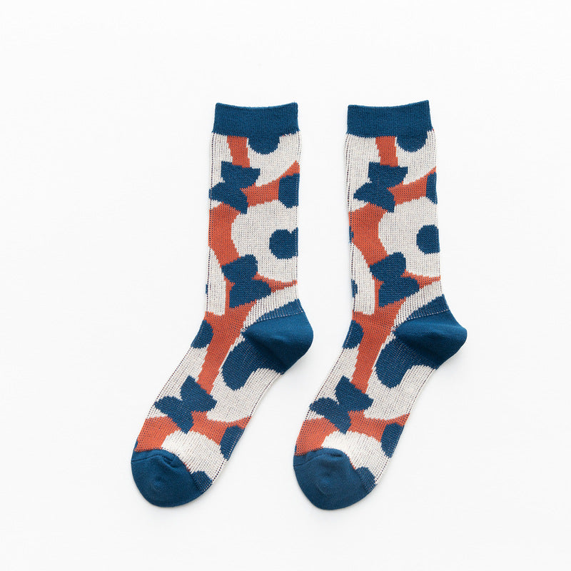 Autumn New Double-needle Double-way Socks Manufacturers Plaid Models