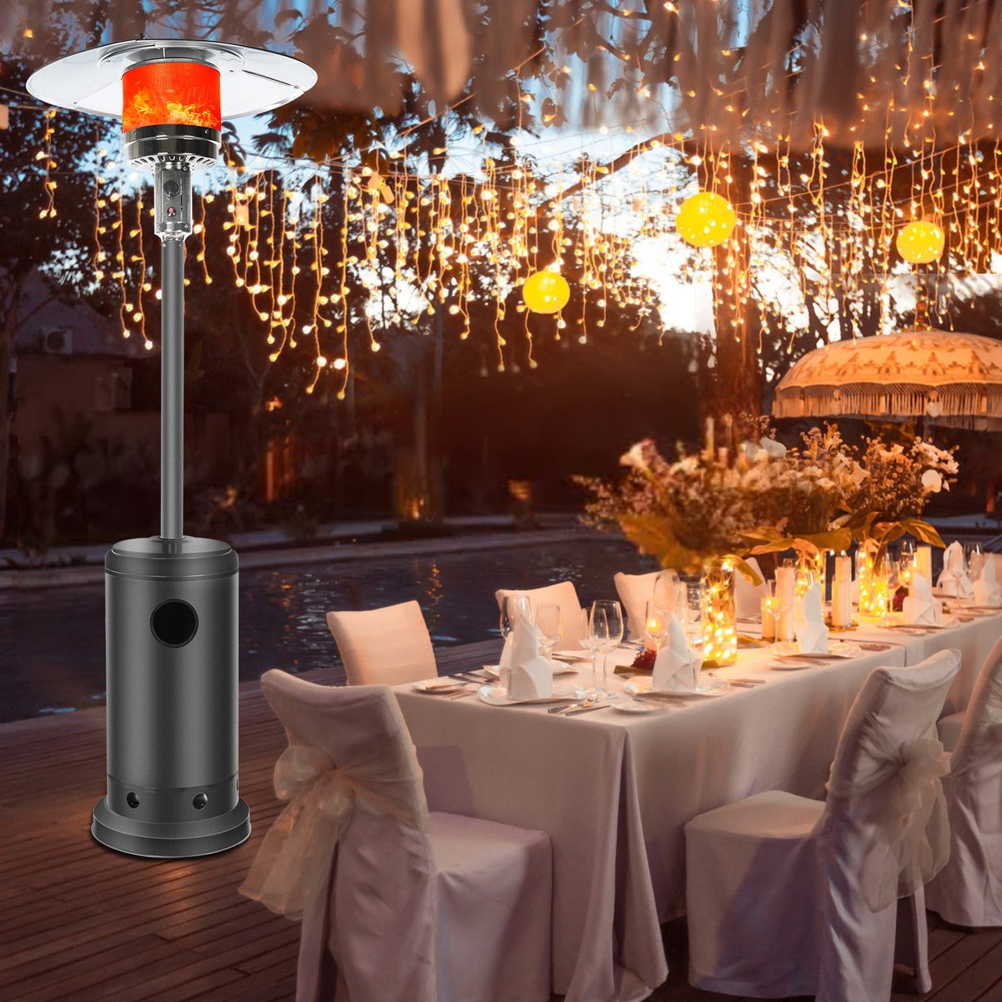 Outdoor Patio Heater With Wheels,Propane 46,000 BTU Premium Outdoor Patio Heater