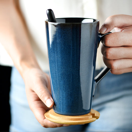 Large Ceramic Large Capacity Spoon Mug With Lid