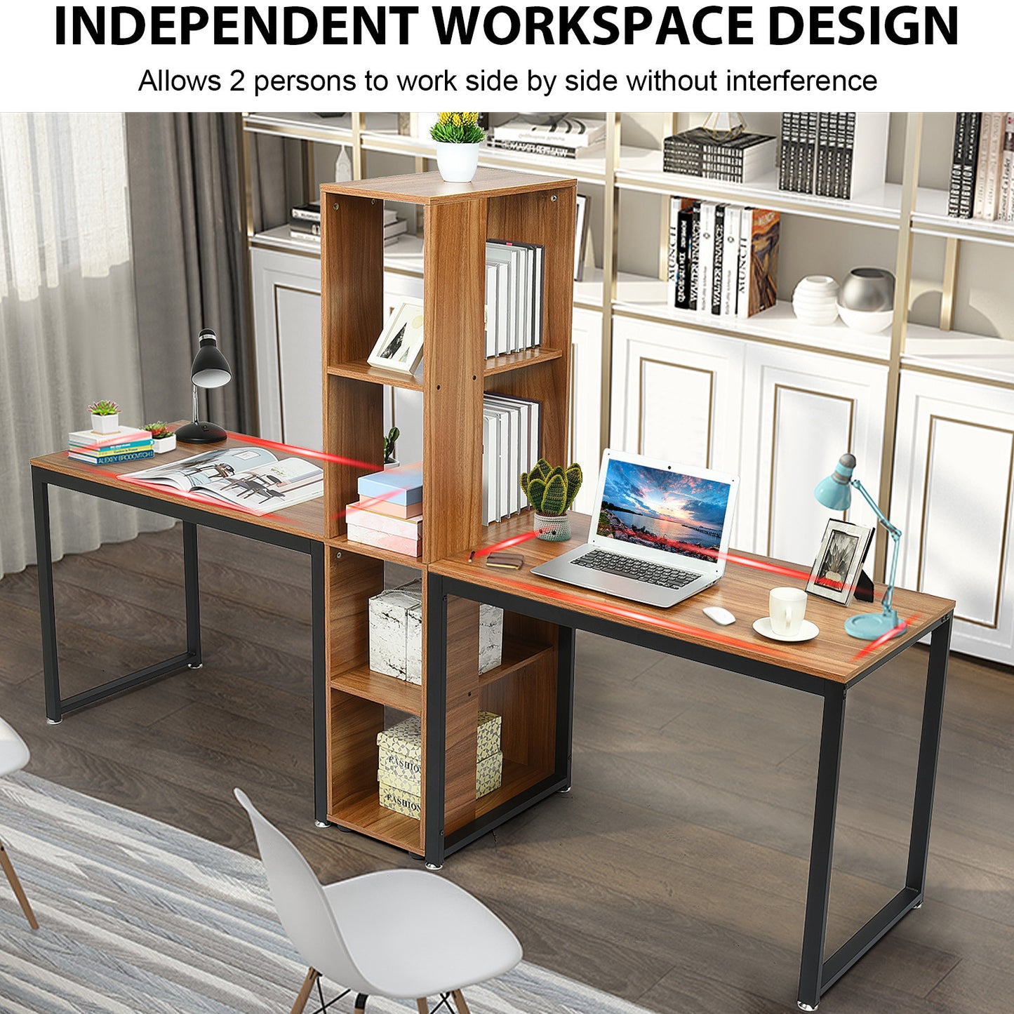 Two Person Computer Desk Double Workstation With Drawer Large Dual Work Table