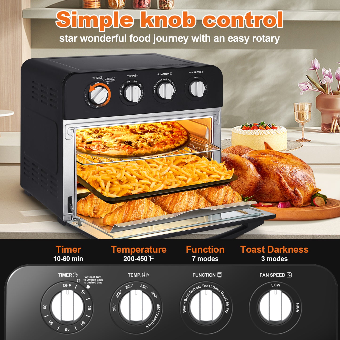Geek Chef Air Fryer, 7-in-1 Air Fryer Oven, 6 Slice 24.5QT Air Fryer Toaster Oven Combo, Roast, Bake, Broil, Reheat, Fry Oil-Free, Extra Large Convection Countertop Oven,Stainless Steel, Ban On Amazon