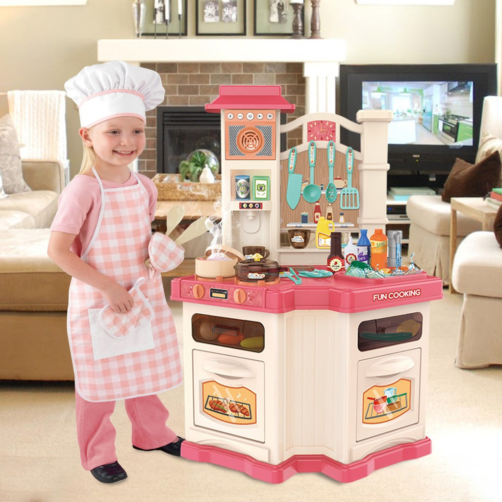 Role Play Kids Kitchen Playset With Real Cooking And Water Boiling Sounds-Girls