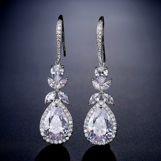 Delicate Petal Water Drop AAA Zircon Women's Earrings