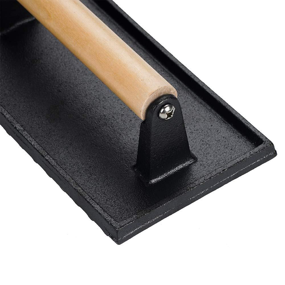 Bacon Pressing Plate Stripes For Outdoor Barbecue With Cast Iron Wooden Handle