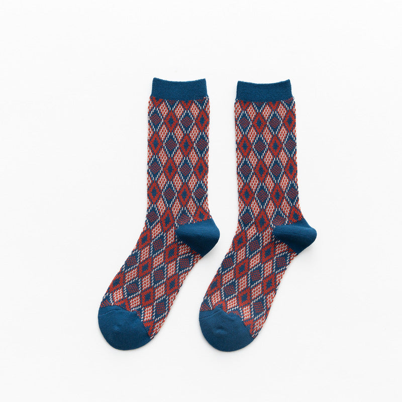 Autumn New Double-needle Double-way Socks Manufacturers Plaid Models