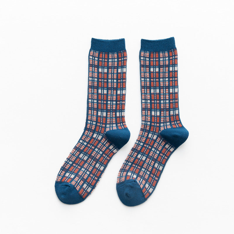 Autumn New Double-needle Double-way Socks Manufacturers Plaid Models