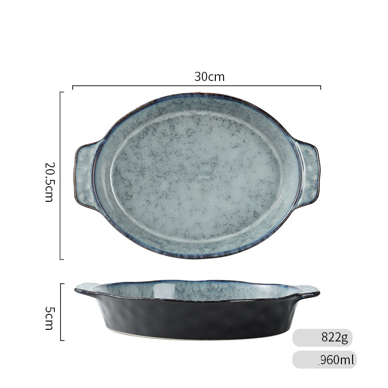 Ceramic Plate, Double Ears, Cheese, Household Baked Rice Bowl, Large Baking Bowl