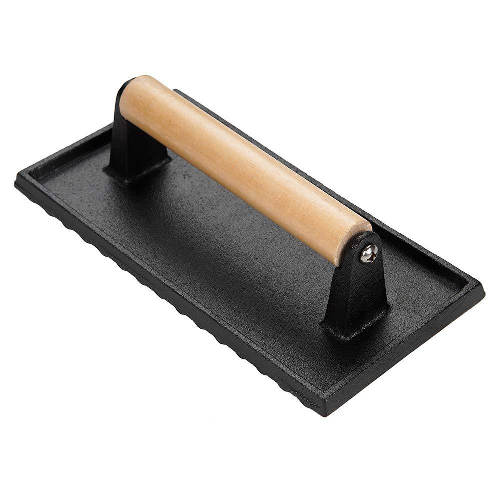 Bacon Pressing Plate Stripes For Outdoor Barbecue With Cast Iron Wooden Handle