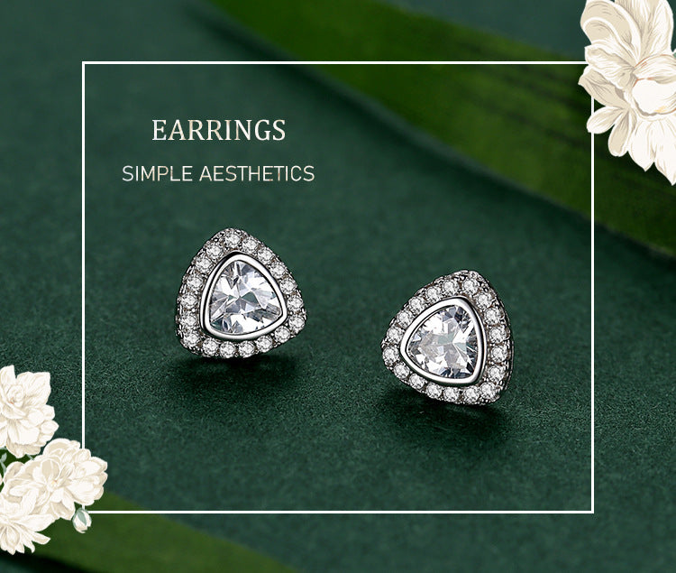 S925 Sterling Silver Triangle Simulation Drill Stud Earrings