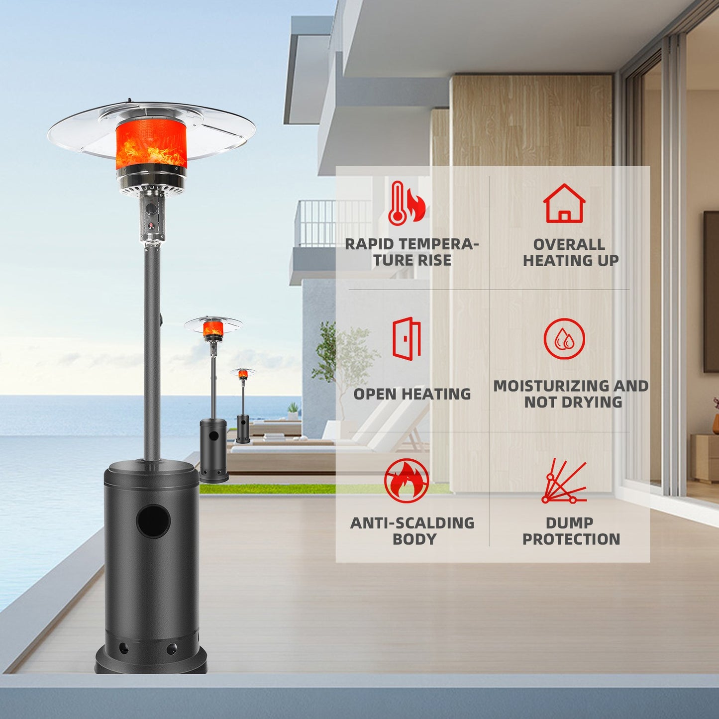 Outdoor Patio Heater With Wheels,Propane 46,000 BTU Premium Outdoor Patio Heater