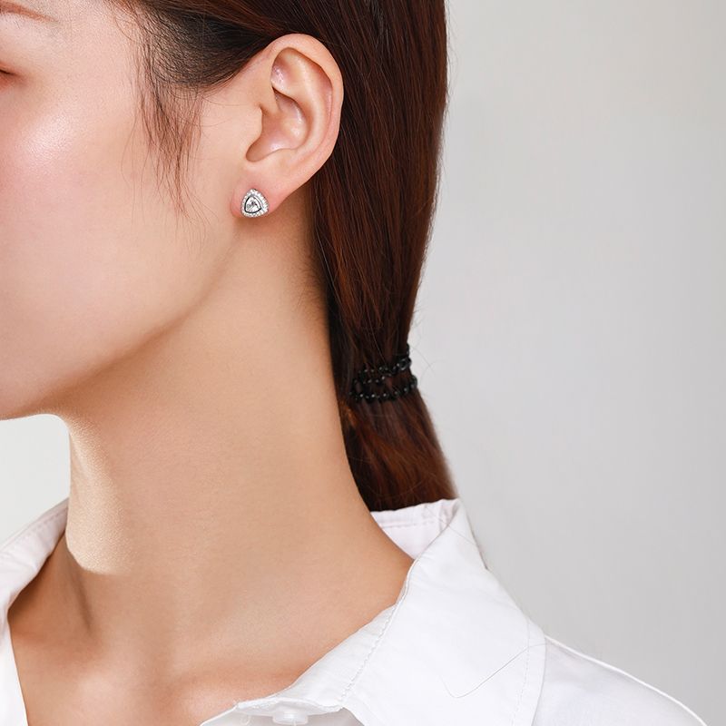 S925 Sterling Silver Triangle Simulation Drill Stud Earrings