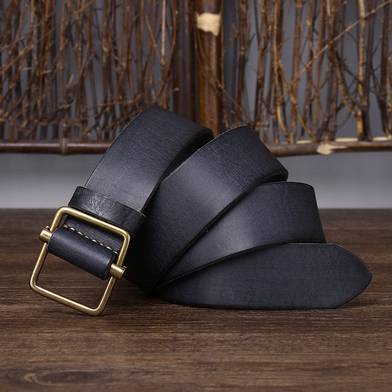 Smooth Buckle Head Layer Cowhide Retro Simple All-match Denim Belt
