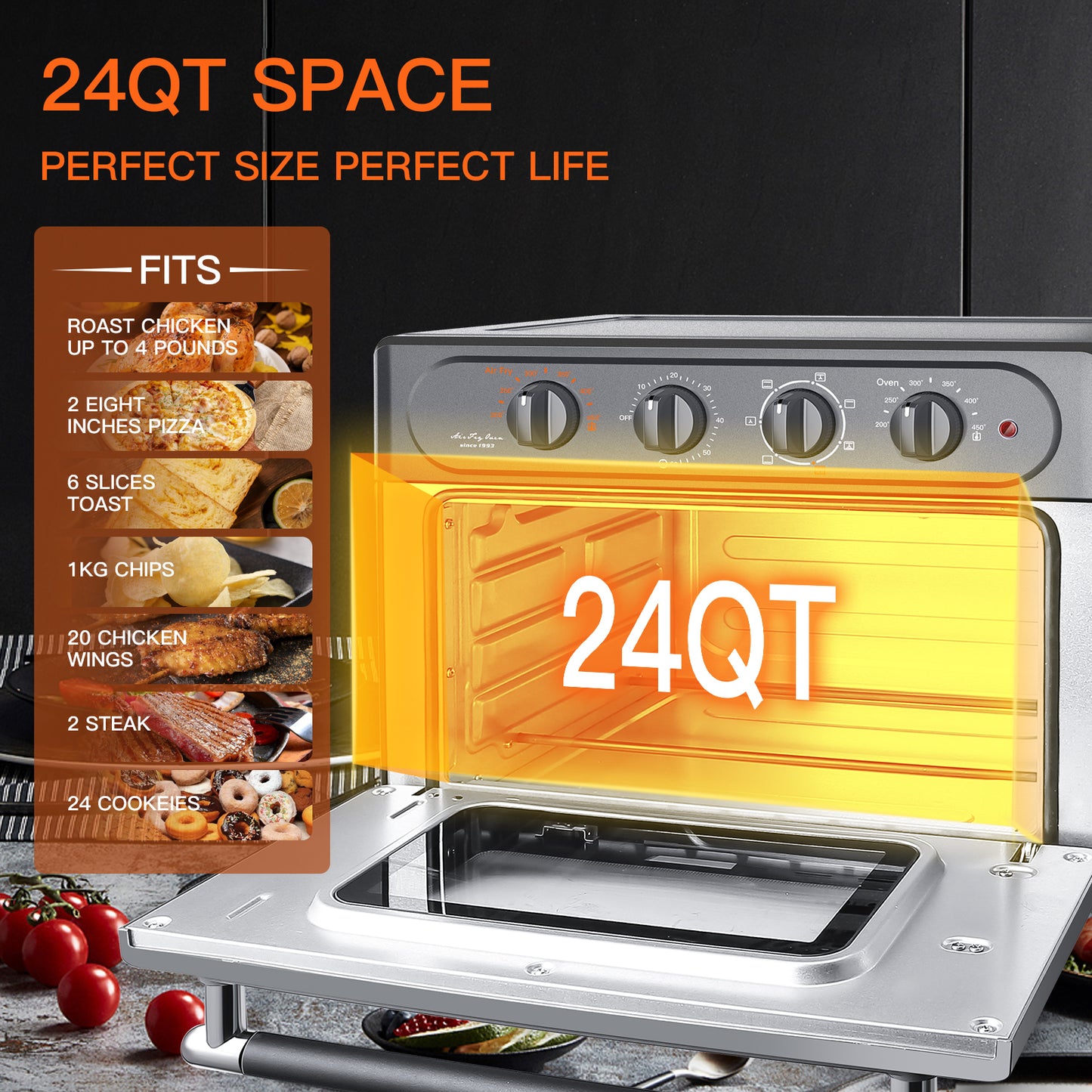 Air Fryer Pan Oven 23L Large Capacity 7 In 1 Convection Oven, Air Oven, Small Kitchen Appliances, With Air Frying, Grilling, Toasting, Grilling And Baking Functions