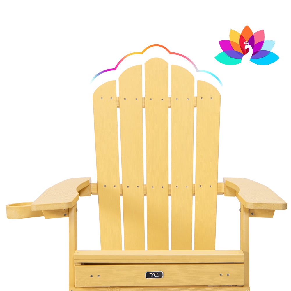 TALE Folding Adirondack Chair With Pullout Ottoman With Cup Holder, Oaversized, Poly Lumber,  For Patio Deck Garden, Backyard Furniture, Easy To Install,.Banned From Selling On Amazon