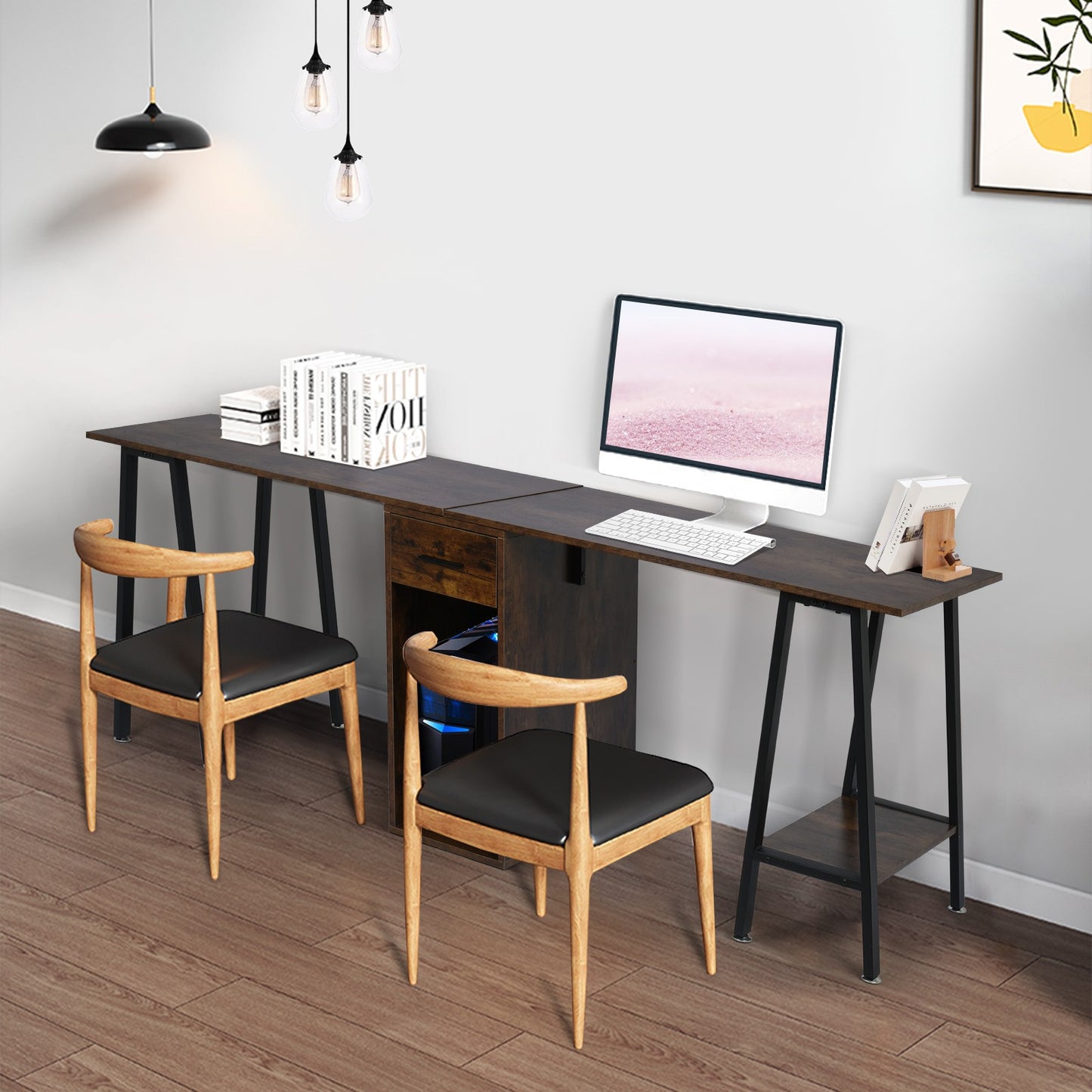 Two Person Computer Desk Double Workstation With Drawer Large Dual Work Table