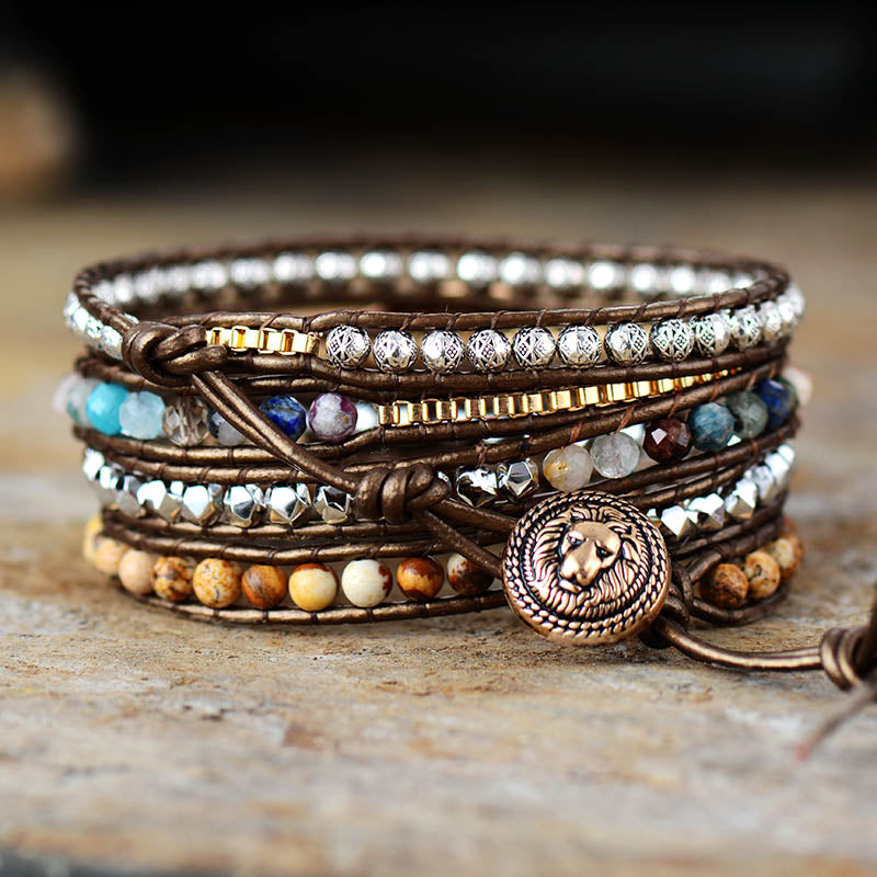 5-layer Egg-shaped Natural Picture Stone Cowhide Bracelet