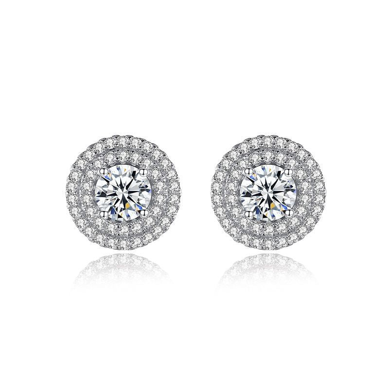 S925 Sterling Silver Light Luxury Round Full Diamond Earrings